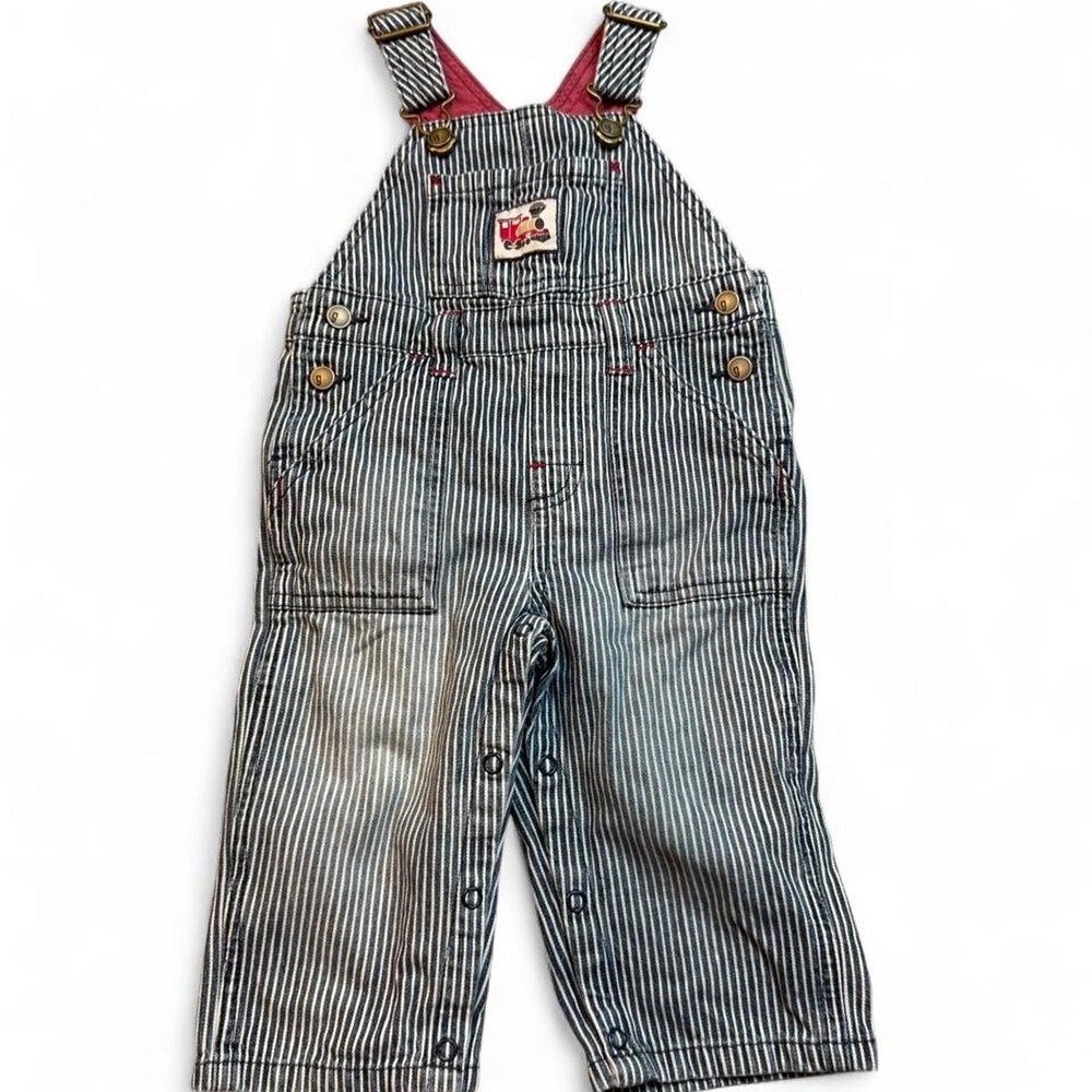 Vintage Y2K Gymboree striped train cotton overalls size 6-12 months
